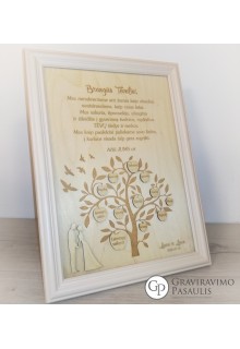 Medinė lentelė "Padėka Tėvams" rėmelyje